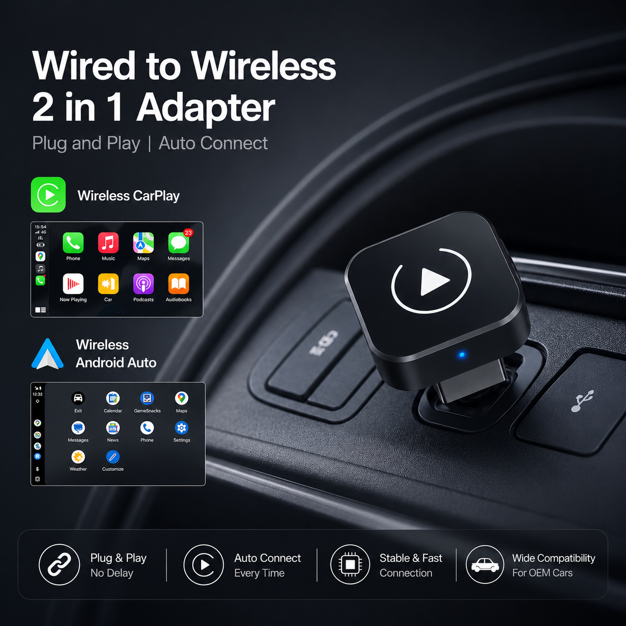 Wireless CarPlay android adapter
