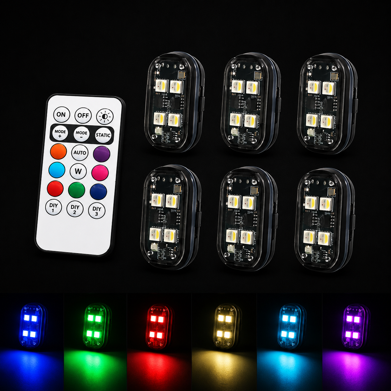 Wireless LED Strobe Lights 8 Colors Rechargeable (2/4pcs)