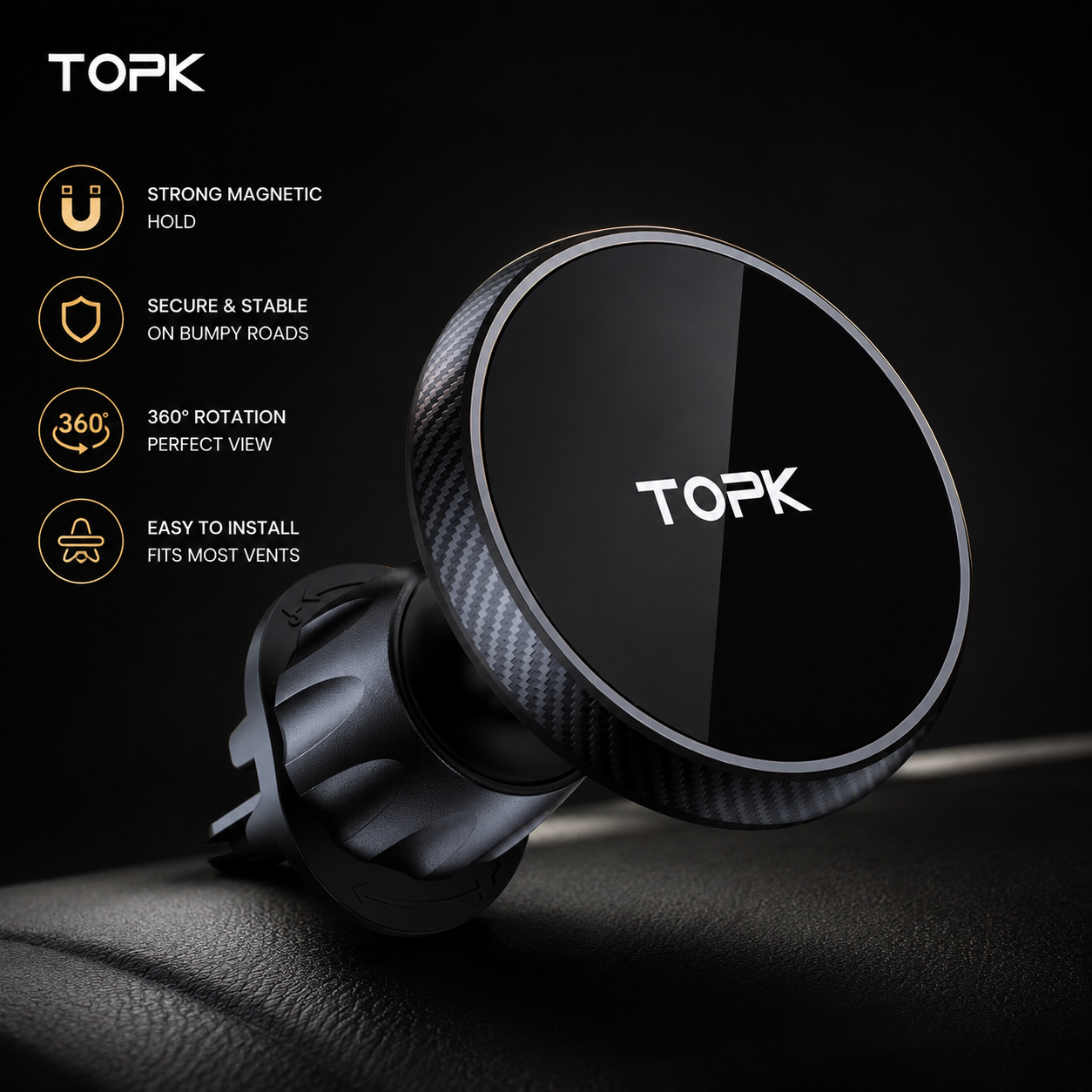 TOPK MagSafe Car Phone Mount – Strong Magnetic Hold & One-Hand Operation