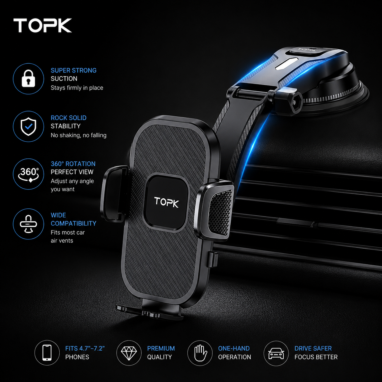 TOPK Gravity Car Phone Holder – Universal Dashboard & Air Vent Mount