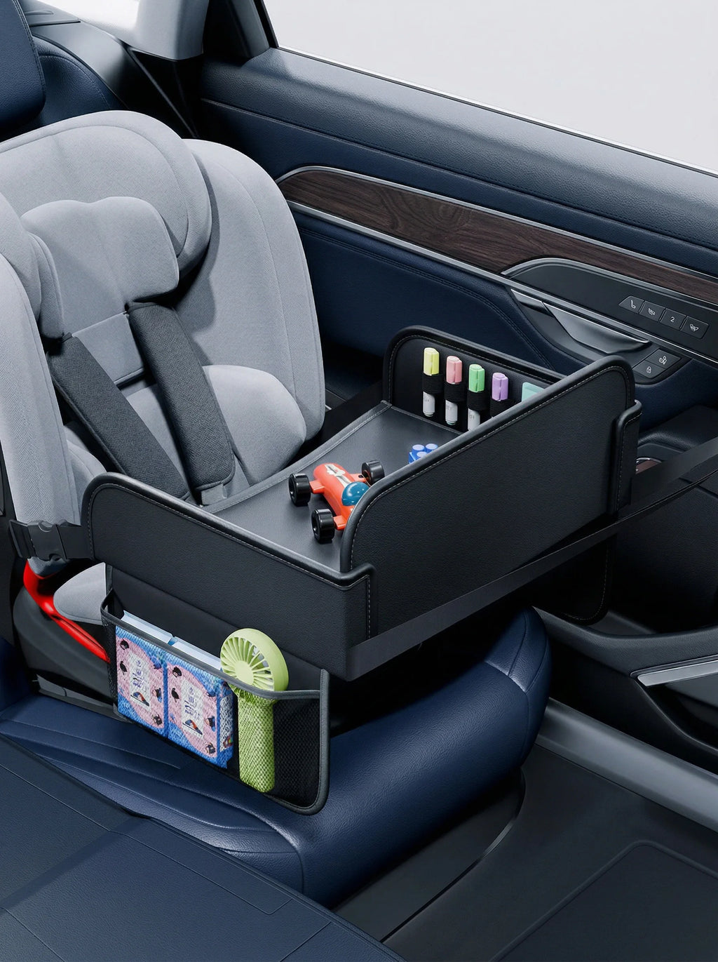 Child Car Dining Drawing Table Leather Universa Safety Seat Tray Backseat Children Table Tool Toys Phone Storage Pocket Lap Desk