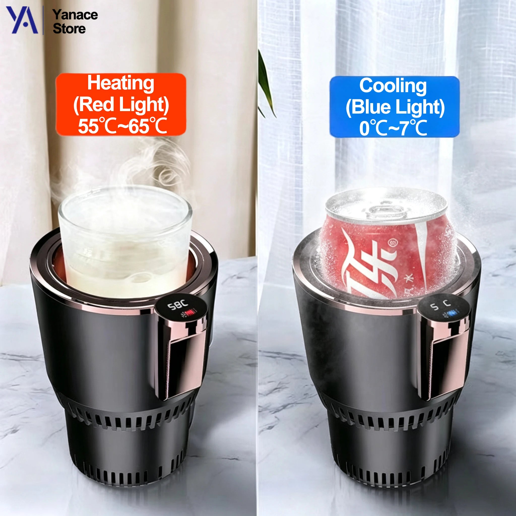 Portable Car 2-in-1 Hot & Cold Cup Holder,Smart Temperature Control,Fast Cooling & Heating Beverage Warmer Cooler Car Cup Holder