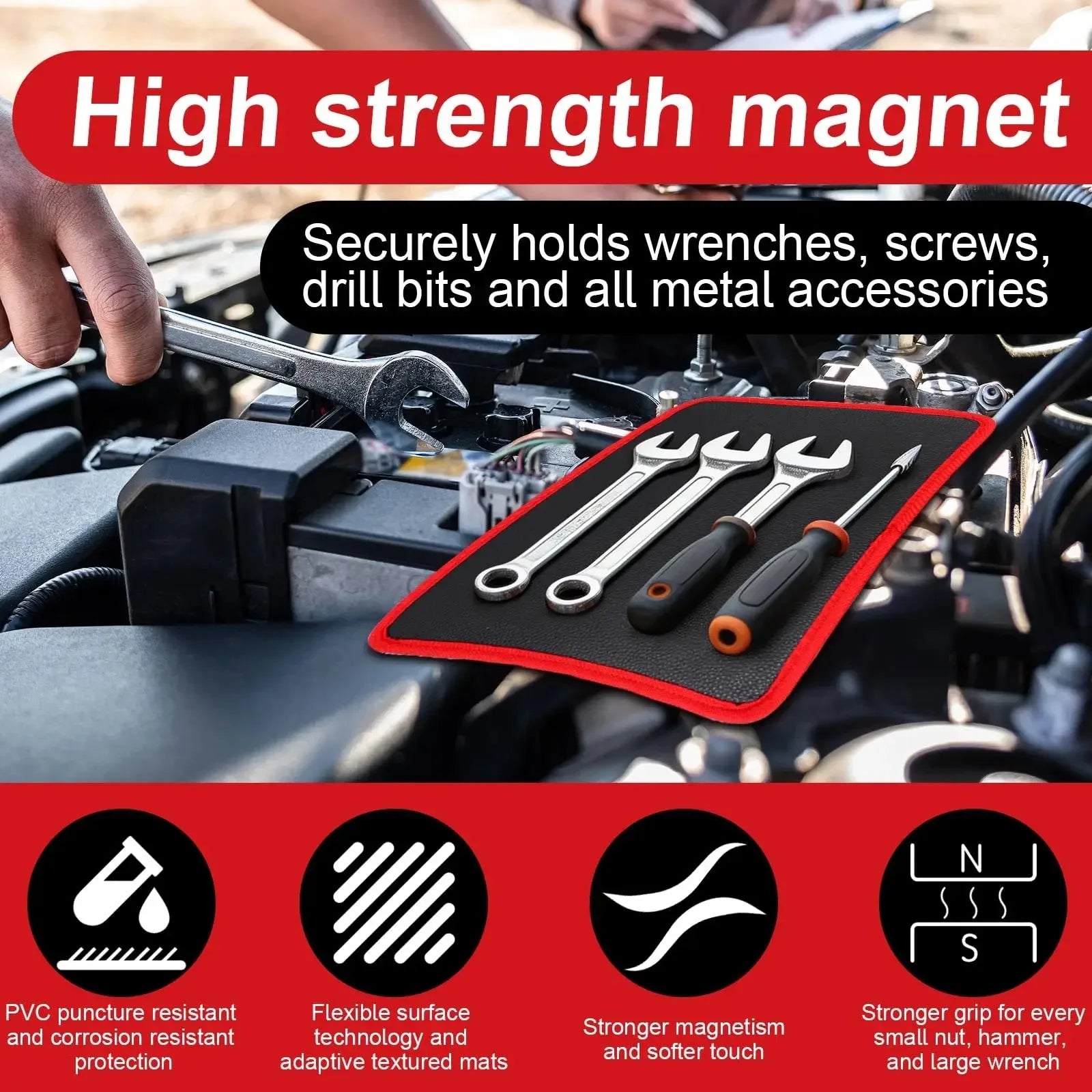 Magnetic Tool Pad Flexible Storage Mat Workshop Auto Repair Tool Holder Nut Screw Driver Wrench Quick Organize Suction Board