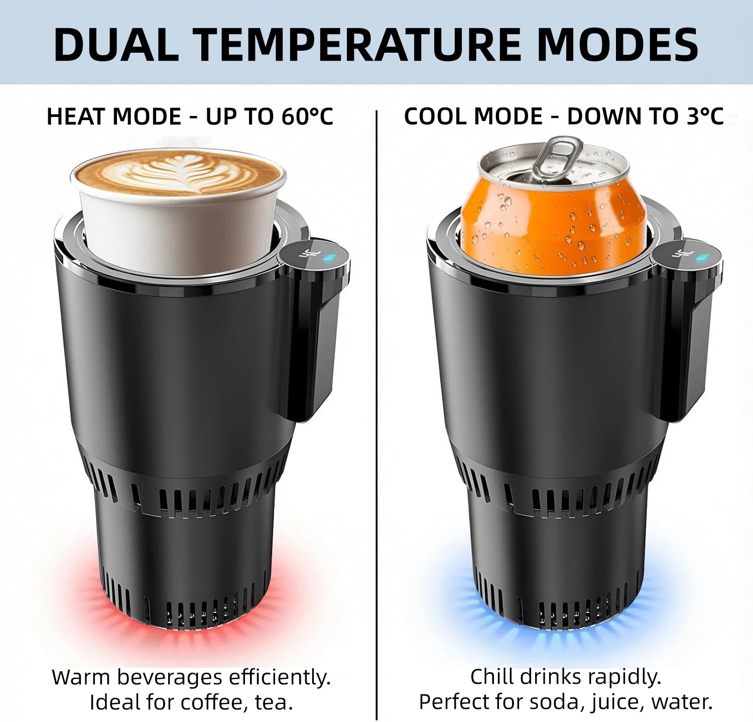 Portable Car 2-in-1 Hot & Cold Cup Holder,Smart Temperature Control,Fast Cooling & Heating Beverage Warmer Cooler Car Cup Holder
