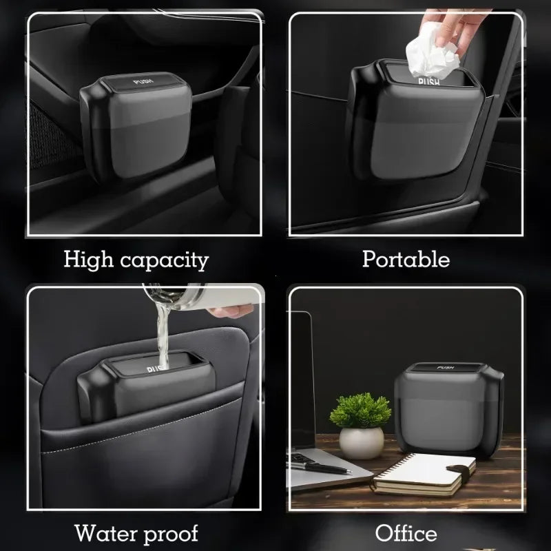 Car Trash Bin Hanging Vehicle Garbage Dust Case Storage Box Plastic Pressing Square Trash Can With Lid Auto Interior Supplies