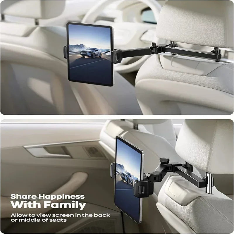 Car Tablet Holder Headrest iPad Mount Auto Telescopic Backseat Tablet Stand Cradle Clip Universal Seat Back Cell Phone Bracket