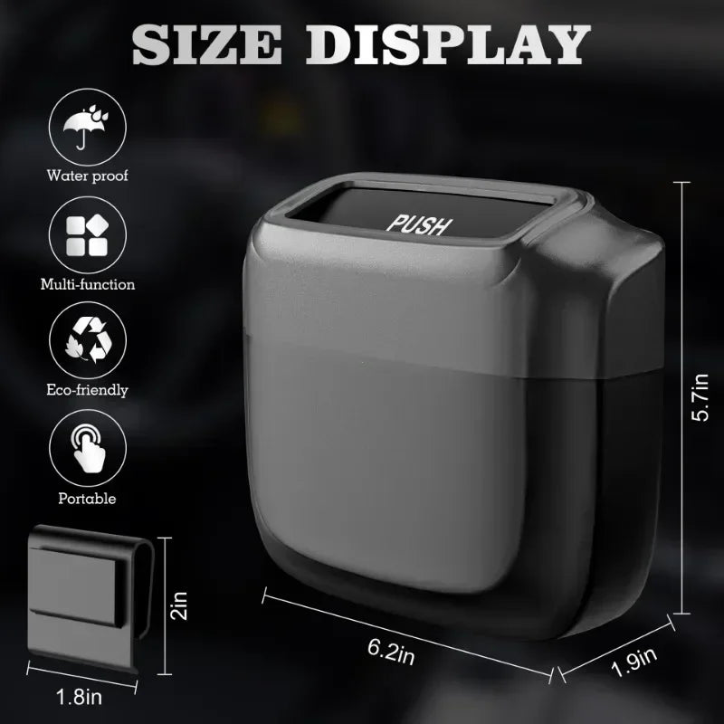 Car Trash Bin Hanging Vehicle Garbage Dust Case Storage Box Plastic Pressing Square Trash Can With Lid Auto Interior Supplies