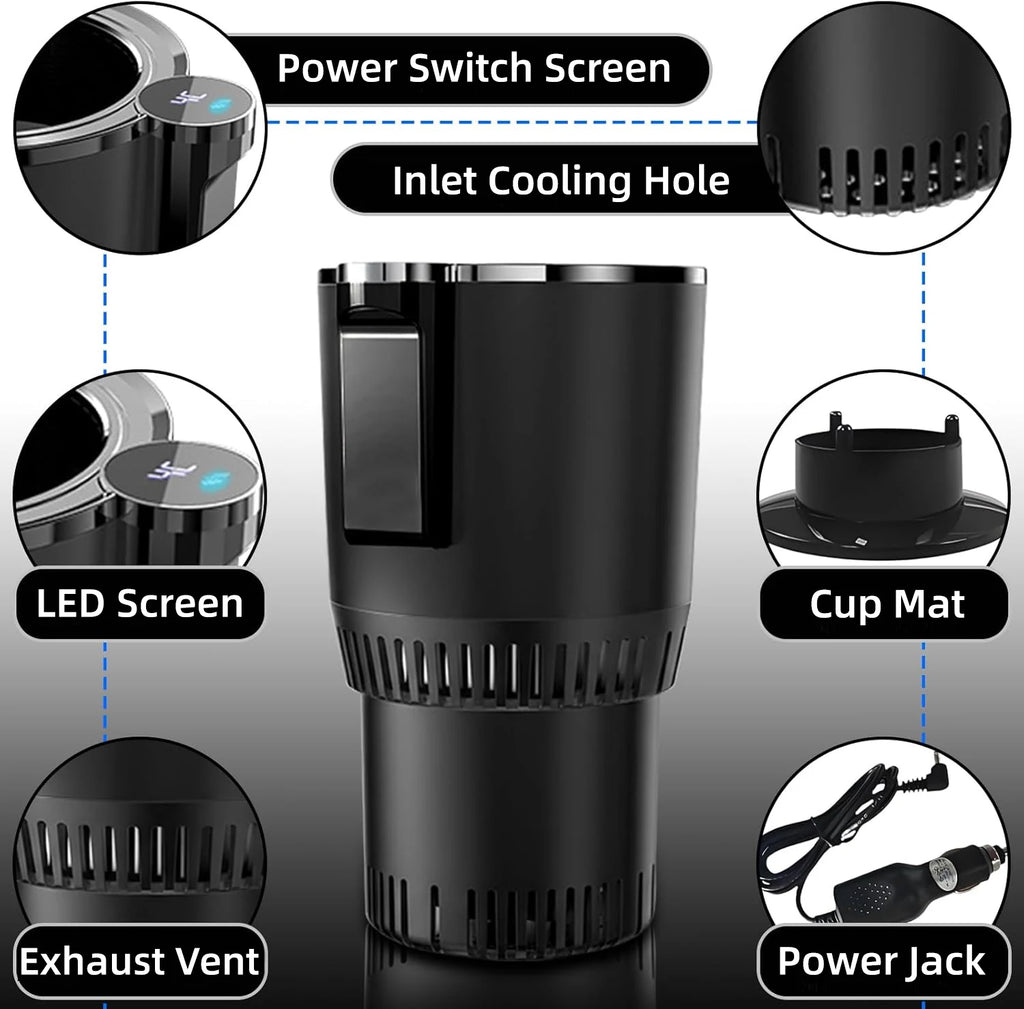 Portable Car 2-in-1 Hot & Cold Cup Holder,Smart Temperature Control,Fast Cooling & Heating Beverage Warmer Cooler Car Cup Holder