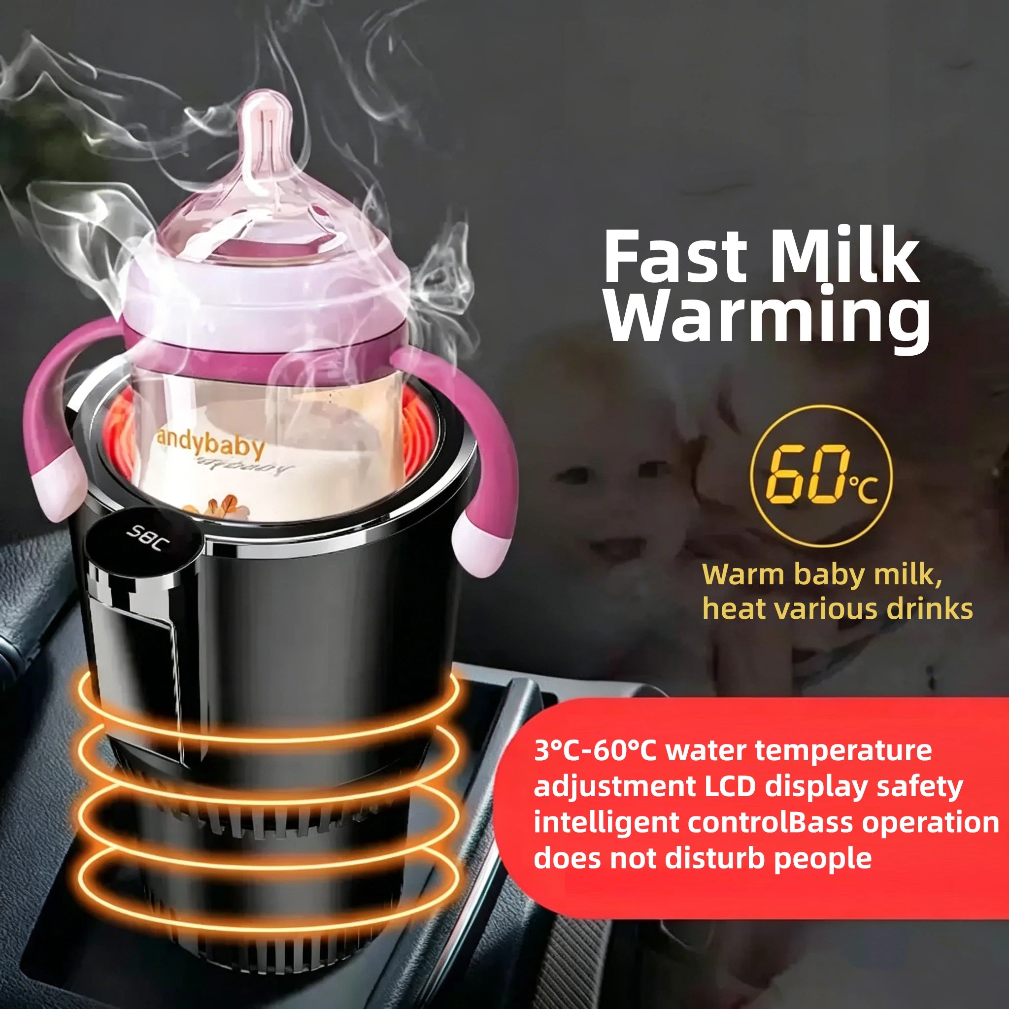 Portable Car 2-in-1 Hot & Cold Cup Holder,Smart Temperature Control,Fast Cooling & Heating Beverage Warmer Cooler Car Cup Holder
