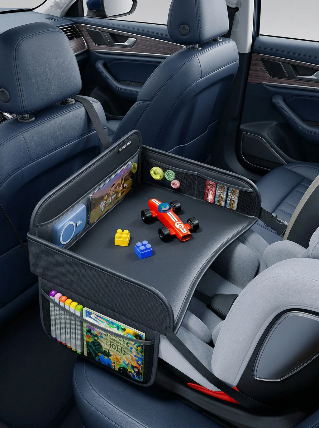 Child Car Dining Drawing Table Leather Universa Safety Seat Tray Backseat Children Table Tool Toys Phone Storage Pocket Lap Desk